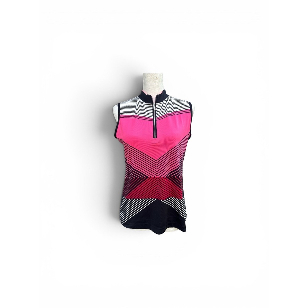 Tail Activewear Womens Golf Top Pink Black Chevron Quarter Zip Sleeveless S